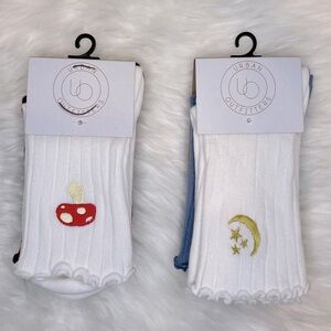 NWT UO Ruffled Crew Sock With Cute Embroidery Bundle- 4 Pairs